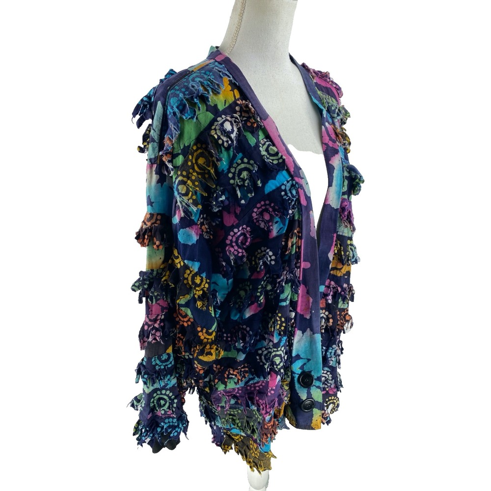 Paula Sweet Muslin Mink Art To Wear Vtg Fringe Cardigan Sweater Colorblock - Picture 6 of 14